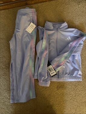 adidas Lilac Kids Track Jacket and Pants Set with Pastel Stripes